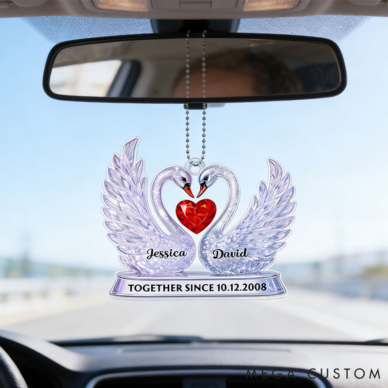 Personalized Crystal Swan Couple Together Since Acrylic Ornament Custom Car Ornament with Couple Names Anniversary Valentine's Day Gift for Him Her