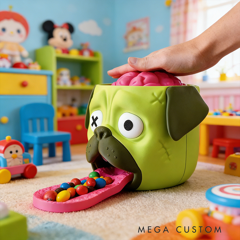 Novelty Zombie Pug Brain Candy Dispenser – Fun Kids Snack Holder with Interactive Pop-Up Design