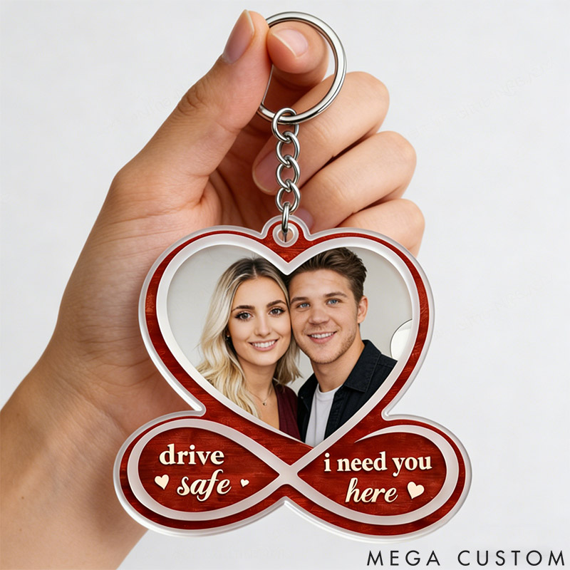 Personalized Couple Photo Portrait Keychain Custom Drive Safe I Love You Keychain from Your Own Picture Anniversary Valentines Day Gift for Him Her