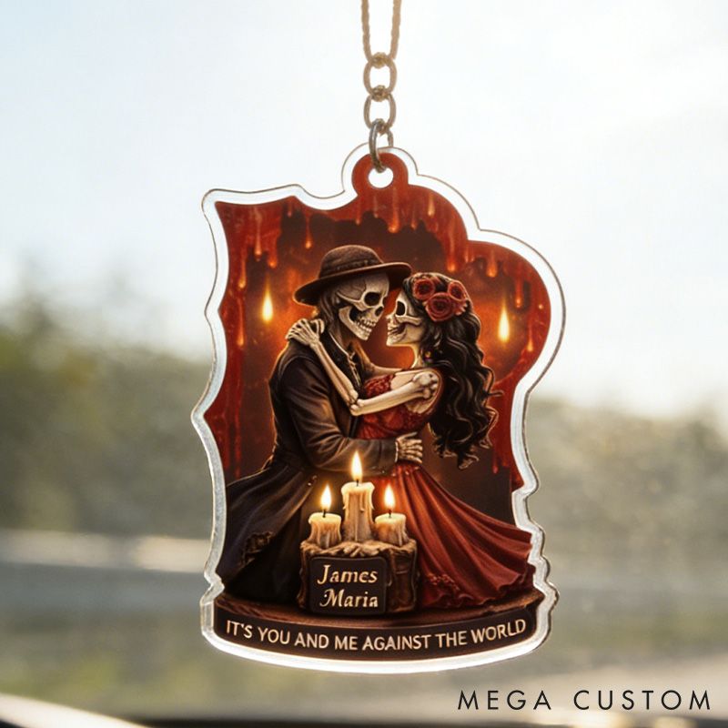 Personalized Gothic Skeleton Couple Keychain Custom Skull Couple Keychain Valentine's Anniversary Gift for Him Her