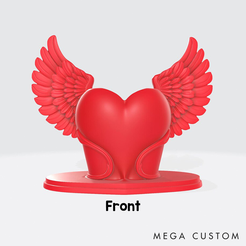Personalized Valentine's Day Heart with Wings Flower Vase Custom Couple 3D Printed Red Heart Flower Vase with Text Valentine's Day Anniversary Gift