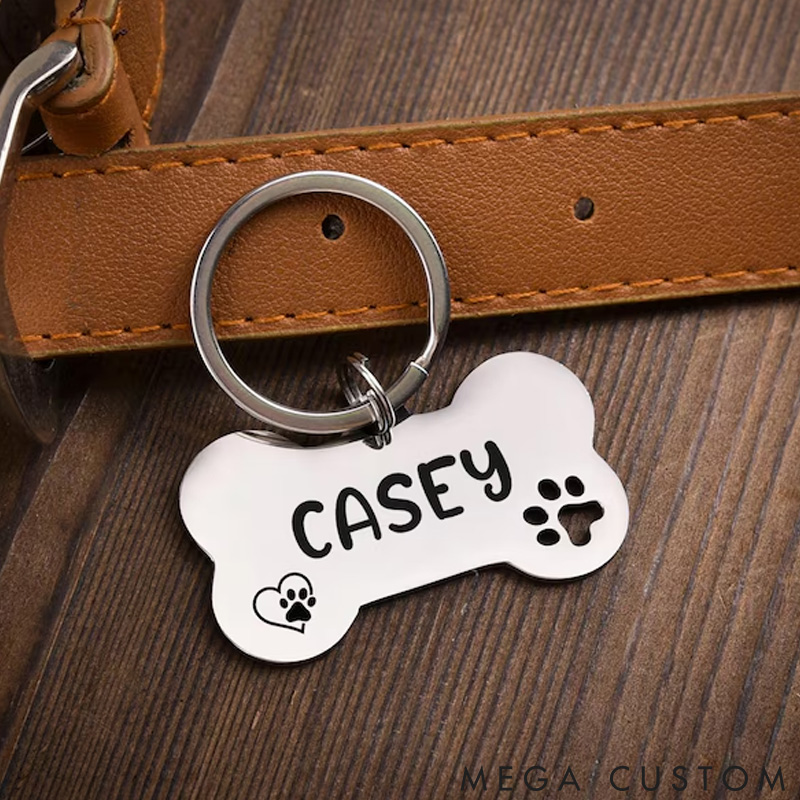 Personalized Cute Dog Tag Personalized for Dog Custom Bone Dog Tags Dog Name Tags Puppy Dog Tag Stainless Steel Pet ID Tag