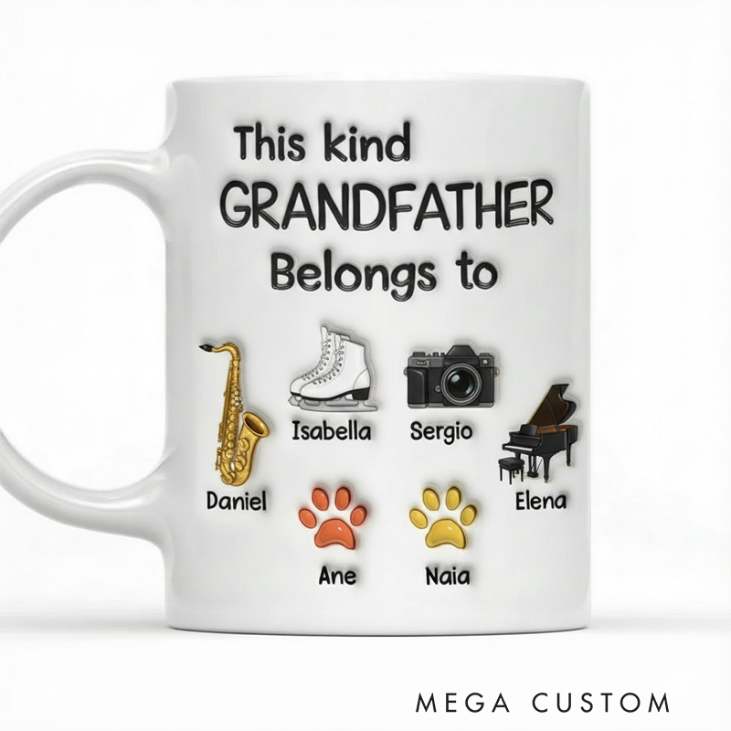 Personalized This Kind Grandfather Belongs To Mug Custom with Icons Name Text for Birthday Father's day Holiday