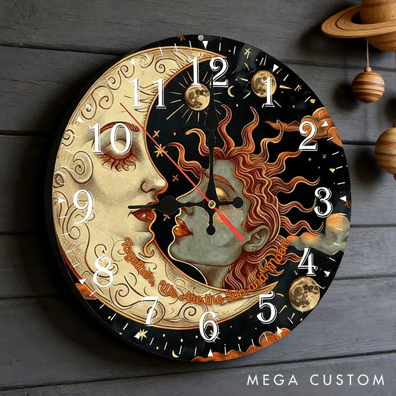 Personalized Couple Together We Are the Sun and Moon Wall Clock Custom Cosmic Sun and Moon Wall Clock Anniversary Valentines Day Gift for Him Her