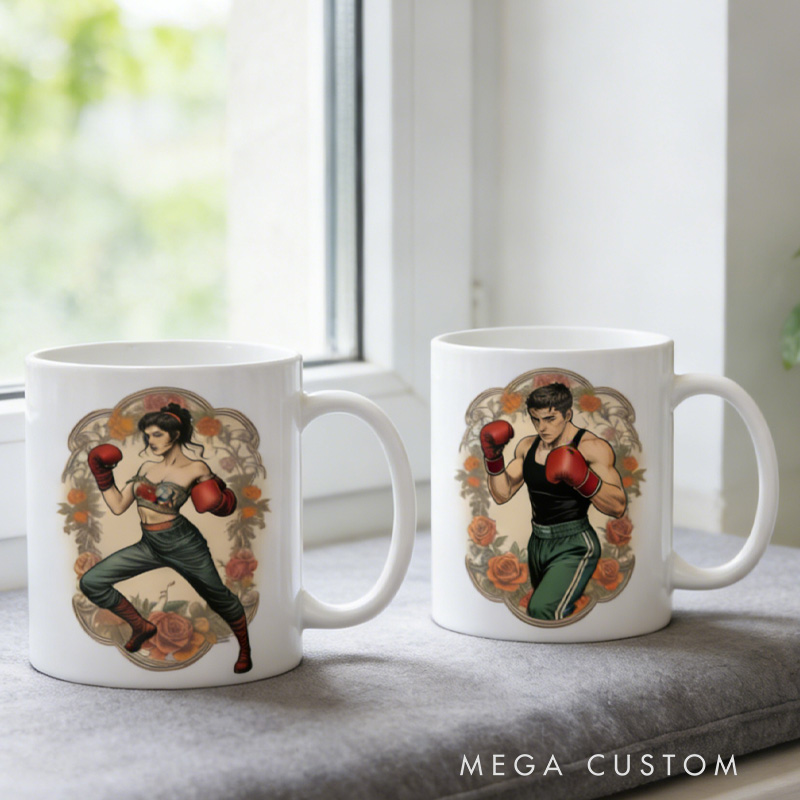 Personalized Couple Mug Fitness Gift Victorian Kickboxing Coffee Mug Vintage Gift Fitness Cup for Gym Lover