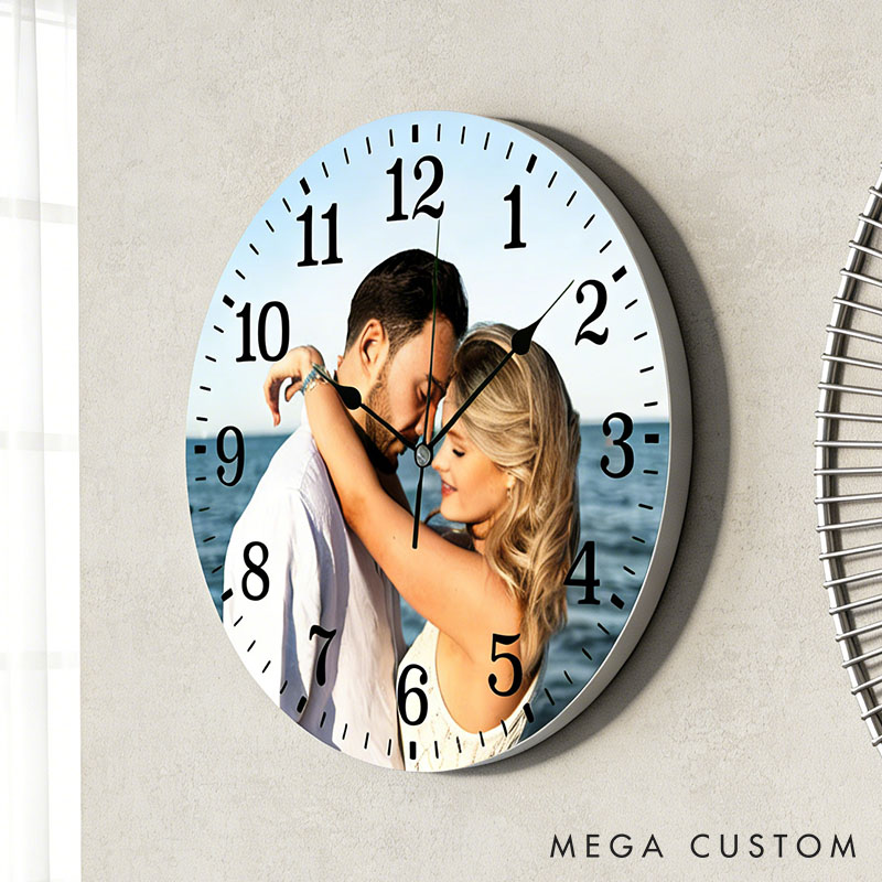 Personalized Couple Photo Portrait Wall Clock Custom Newlyweds Wall Clock with Couple Own Picture Anniversary Gift Valentines Day Gift for Him Her