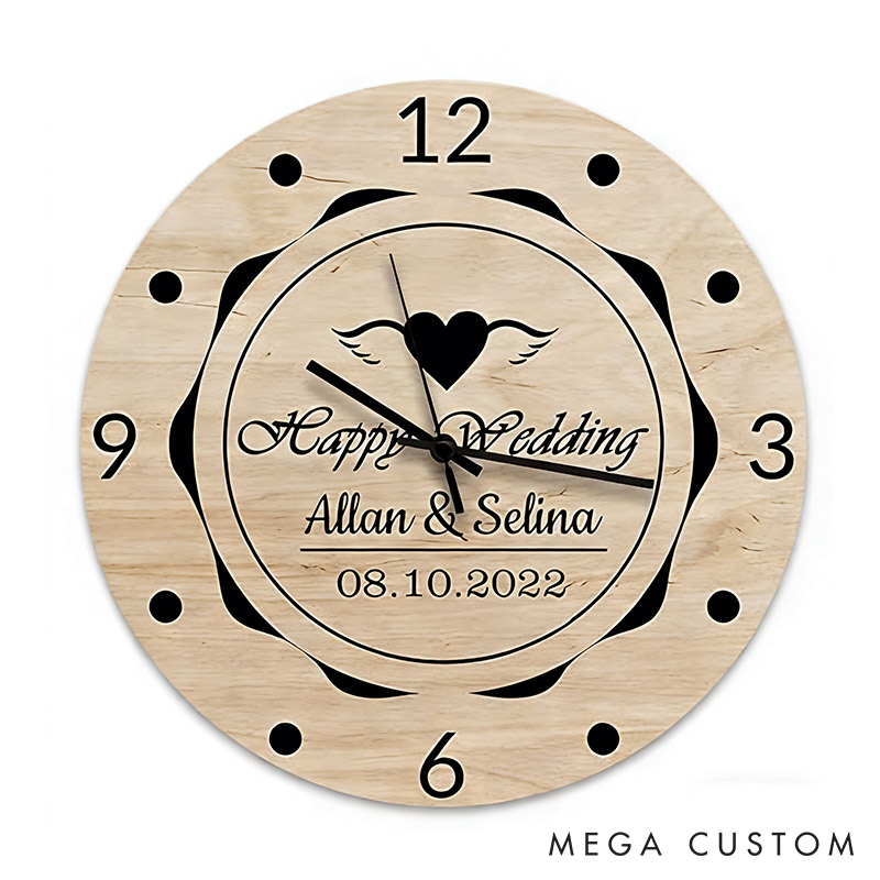 Personalized Couple Happy Wedding Wall Clock Custom Newlyweds Wedding Wall Clock with Name and Date Anniversary Valentines Day Gift for Him Her