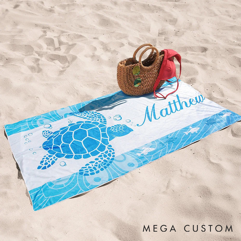 Personalized Pet Lover Underwater World Oversized Quick Dry Turtle Beach Towel with Name Summer Travel Essential Beach Towel