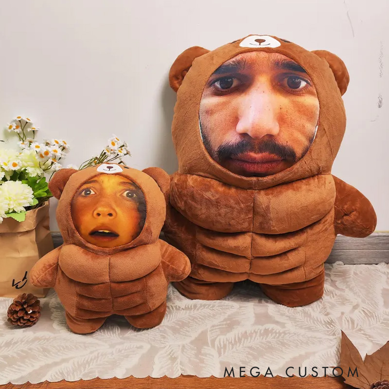 Personalized Muscle Bear Plush Toy Custom Face Stuffed Animal Pillow for Friends Gym Rat Gym Lovers