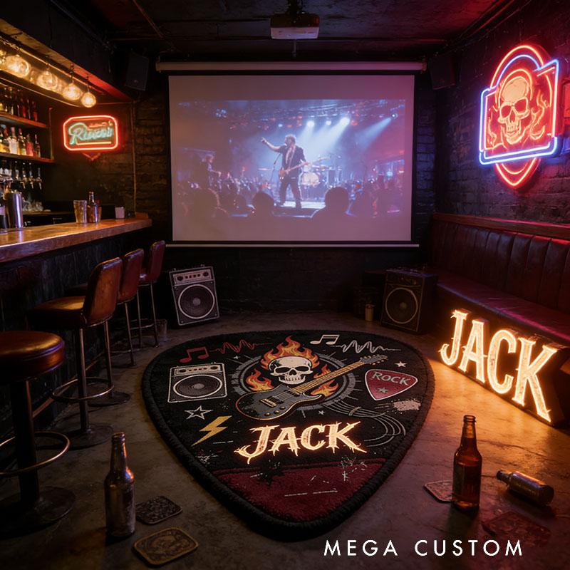 Personalized Punk Guitar Pick Rug with Your Style and Name for Guitarist Unique Decorative Carpet for Room and Music Studio