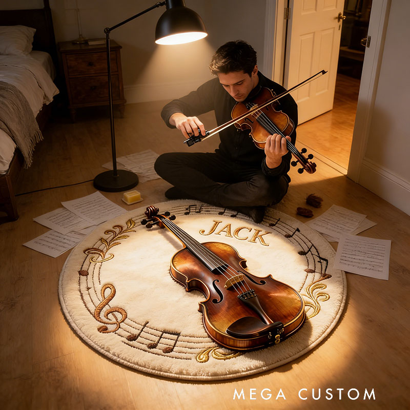 Personalized Violin Themed Rug with Your Name for Music Lovers Unique Decorative Carpet for Room and Music Studio