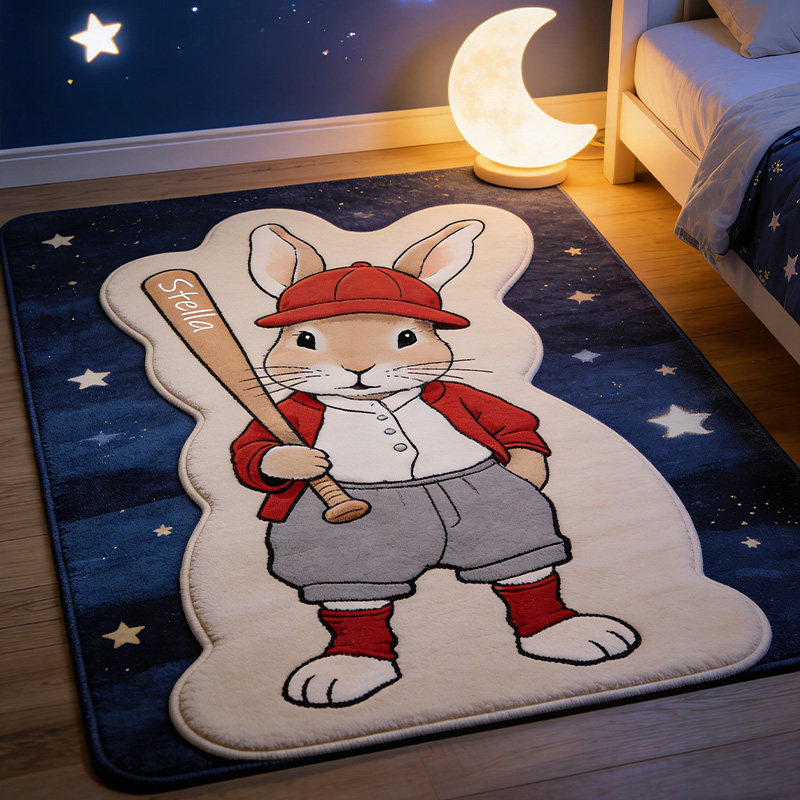 Personalized Bunny Baseball-Theme Custom Name Cute Baseball Rabbit for Kids