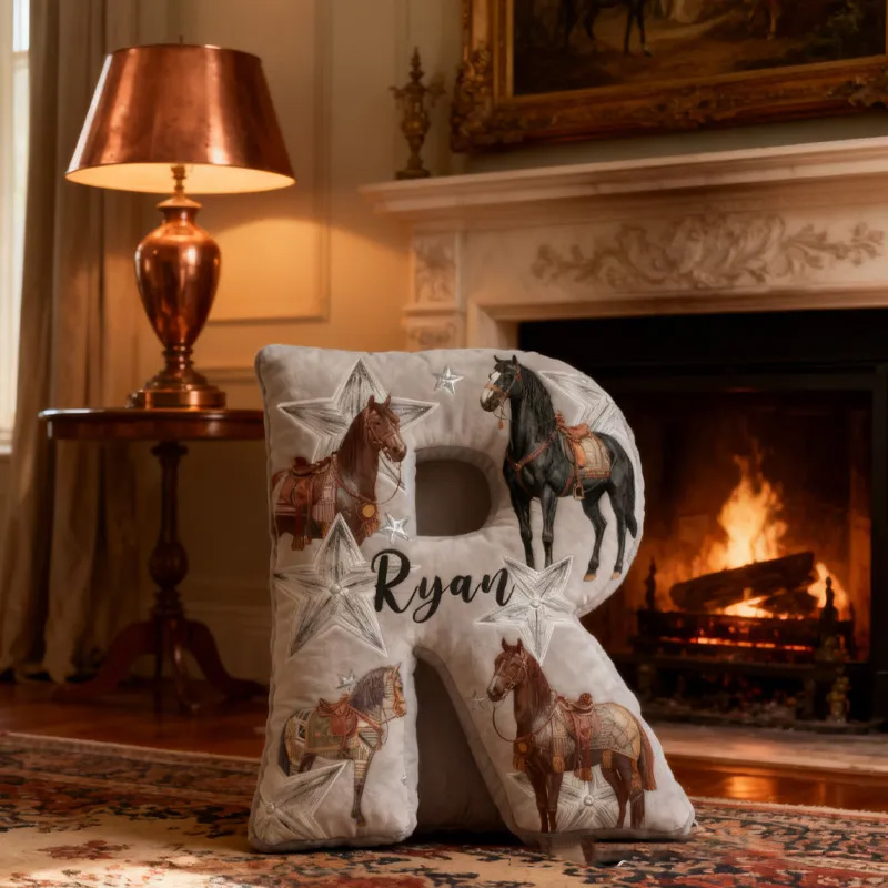 Personalized Riding Equestrian Star Letter Pillow Horse Custom Name Festive Decor with French Countryside Gifts for Family Graphic 3D Print for Riding Lovers Equestrian Lovers