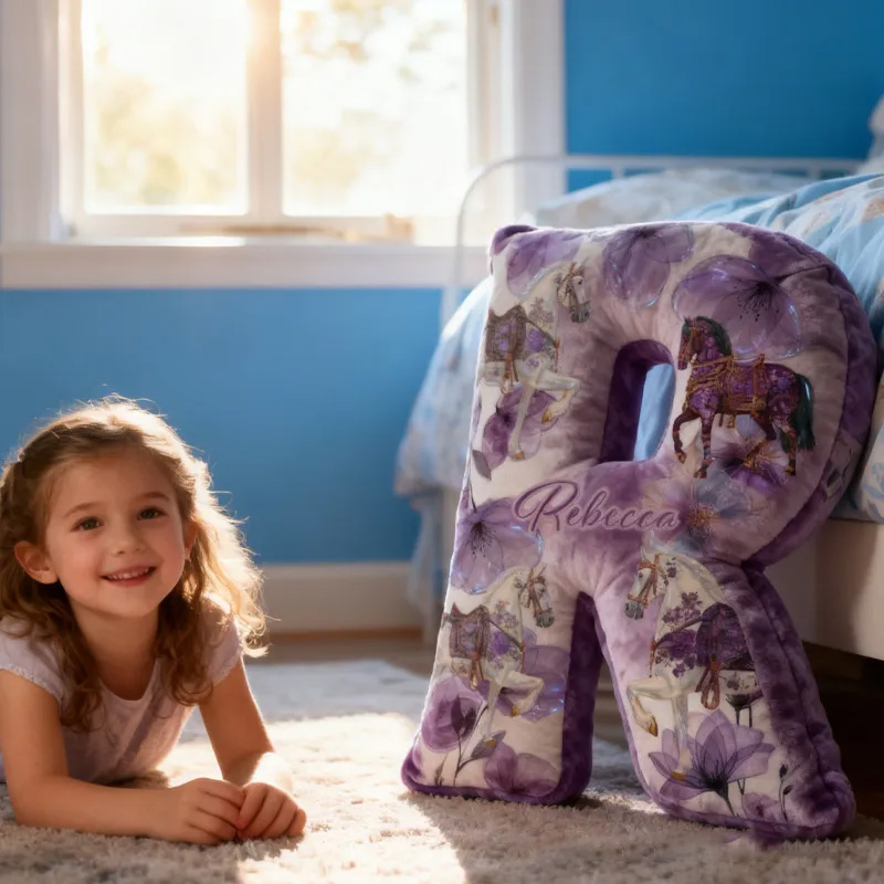 Personalized Riding Floral Letter Pillow Floral Horse Custom Name Festive Flower Decor with French Countryside Gifts for Family Lavender Graphic 3D Print for Riding Lovers Equestrian Lovers