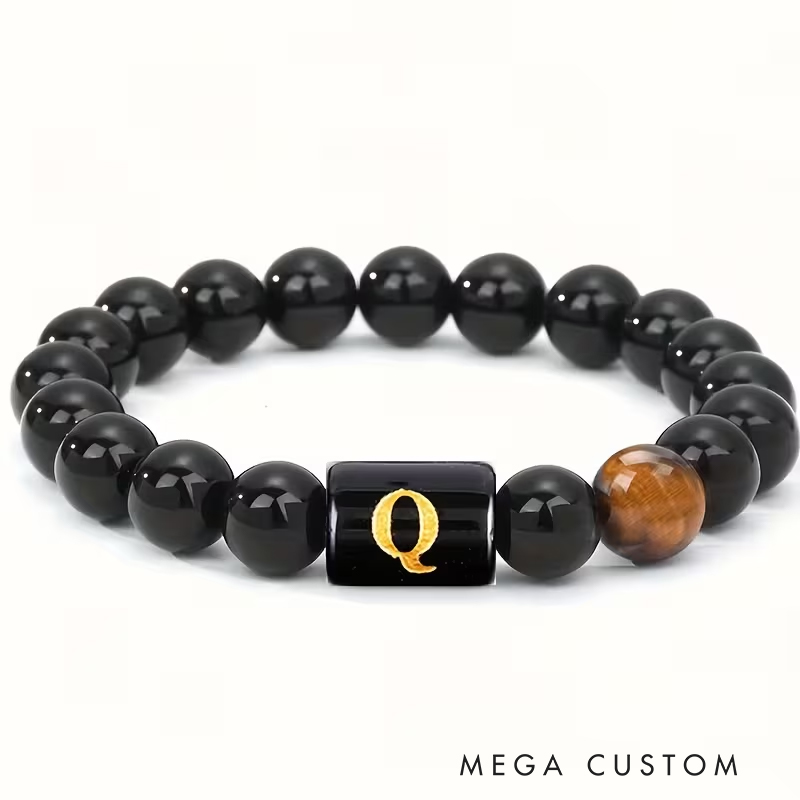 Personalized Tiger Eye Stone Letter Bracelet Fashion A To Z Letters Groomsmen Bracelets Men’s Gifts Valentine’s Day Gifts Dad Anniversary Gift for Him