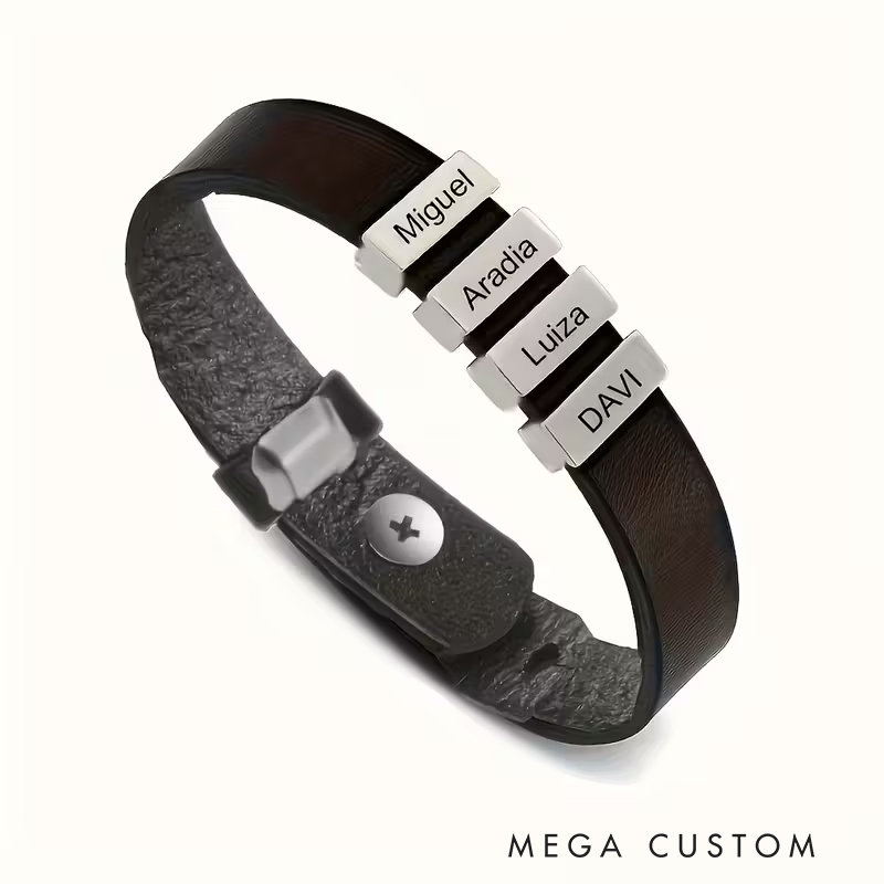 Personalized Genuine Leather Men's Bracelet with Stainless Steel Accents Custom Engraved Minimalist Design Ideal Men's Gifts for Father's Day and Valentine's Day