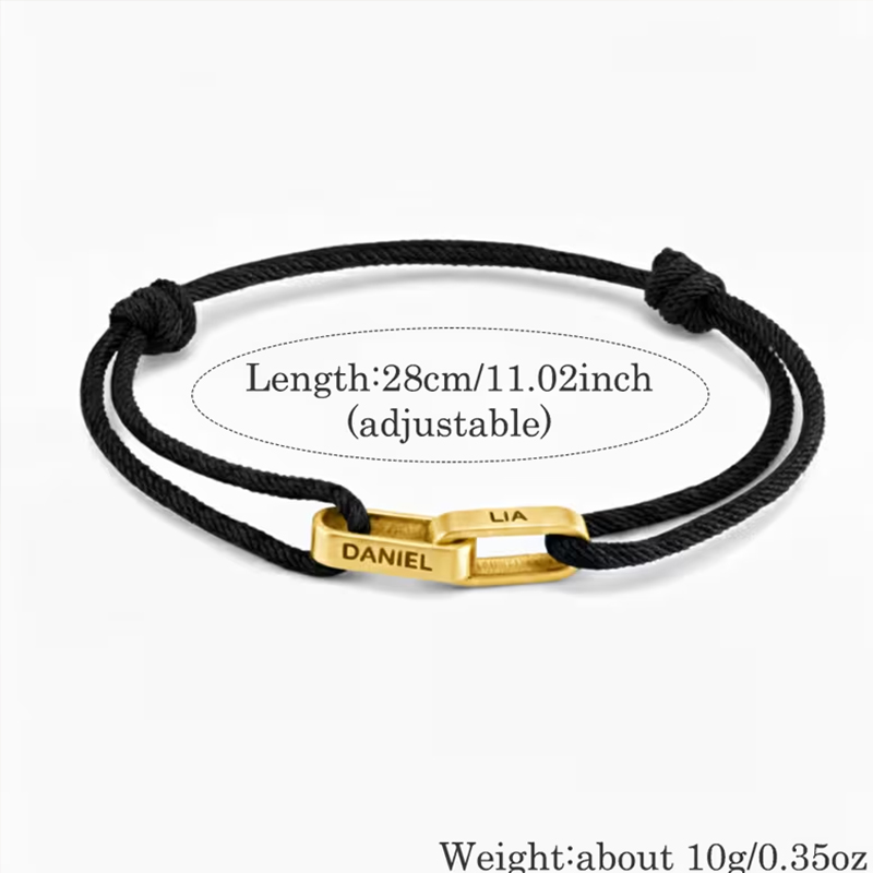 Personalized Adjustable Couple Bracelet Custom 2-Name Engraving Minimalist Beaded Rope Maillard Tones Ideal Men's Gifts for Father's Day and Valentine's Day