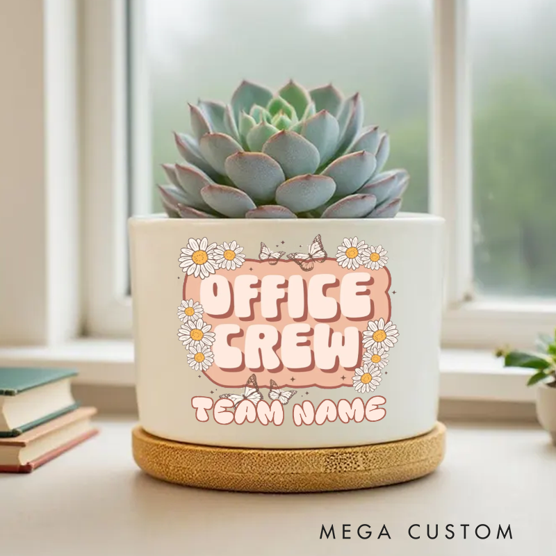 Personalized Office Crew Planter with Daisy and Butterfly Design Gift for Office Worker Coworker