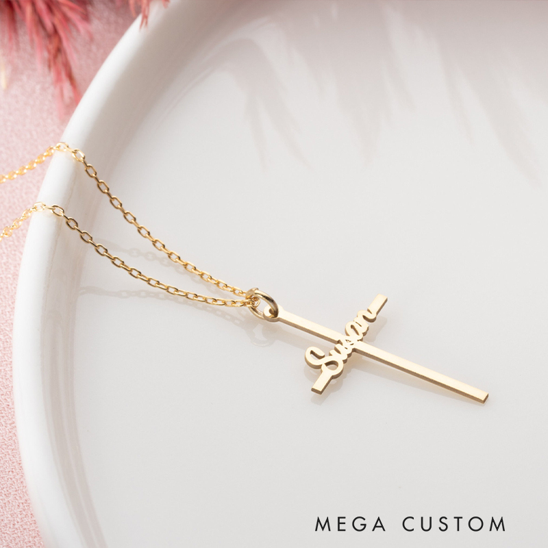 Personalized Cross Name Pendant Necklace for Women Religious Jewelry Christening Baptism Gift for Women Christian Gift for Her
