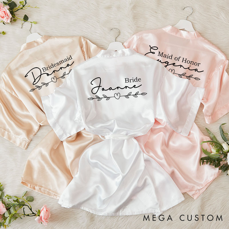 Personalized Heart Olive Branch Bride Robes for Bridesmaid Bachelorette Party Robes
