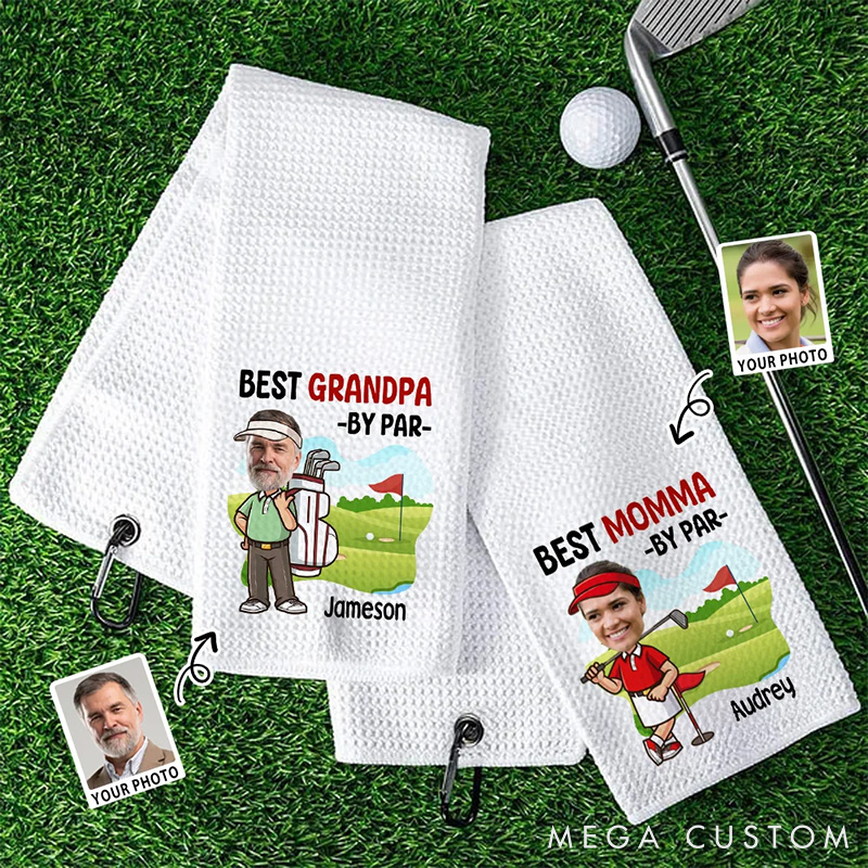 Personalized Golf Player Face Photo Towel with Custom Name for Golf Lover