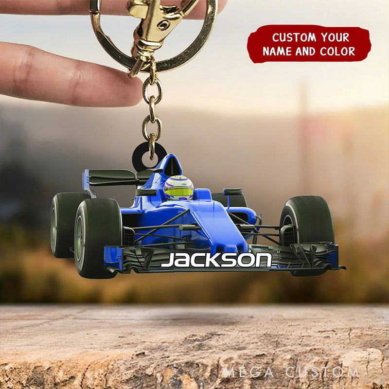 Personalized Racing Car Keychian with Custom Name Design Keychain Unique Gift for Racers and Racing Lovers
