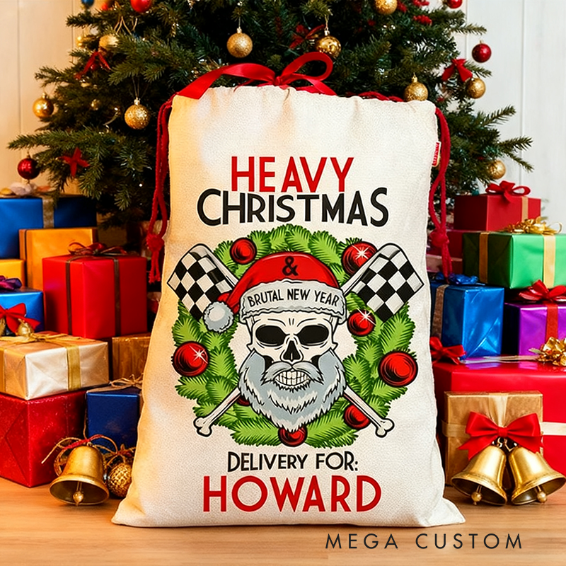 Personalized Racing Skull Sack Custom Name Racing Christmas Gift Bag for Racers and Racing Lovers