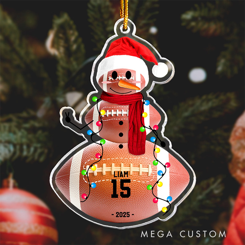 Personalized Sports Themed Snowman Ornament with Customizable Name and Number  