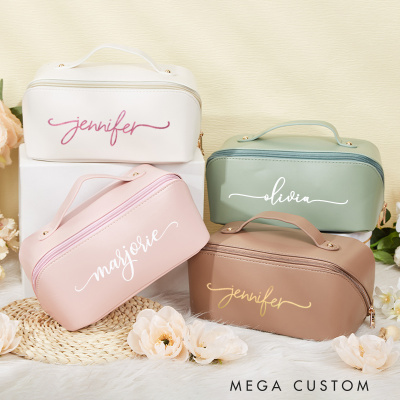 Personalized Leather Makeup Bag Bridesmaid Cosmetic Bag Gift For Her Bachelorette Party Favors 