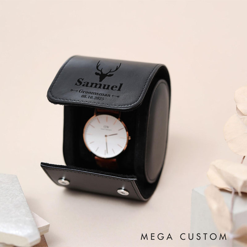Personalized Groom Groomsman Leather Watch Box