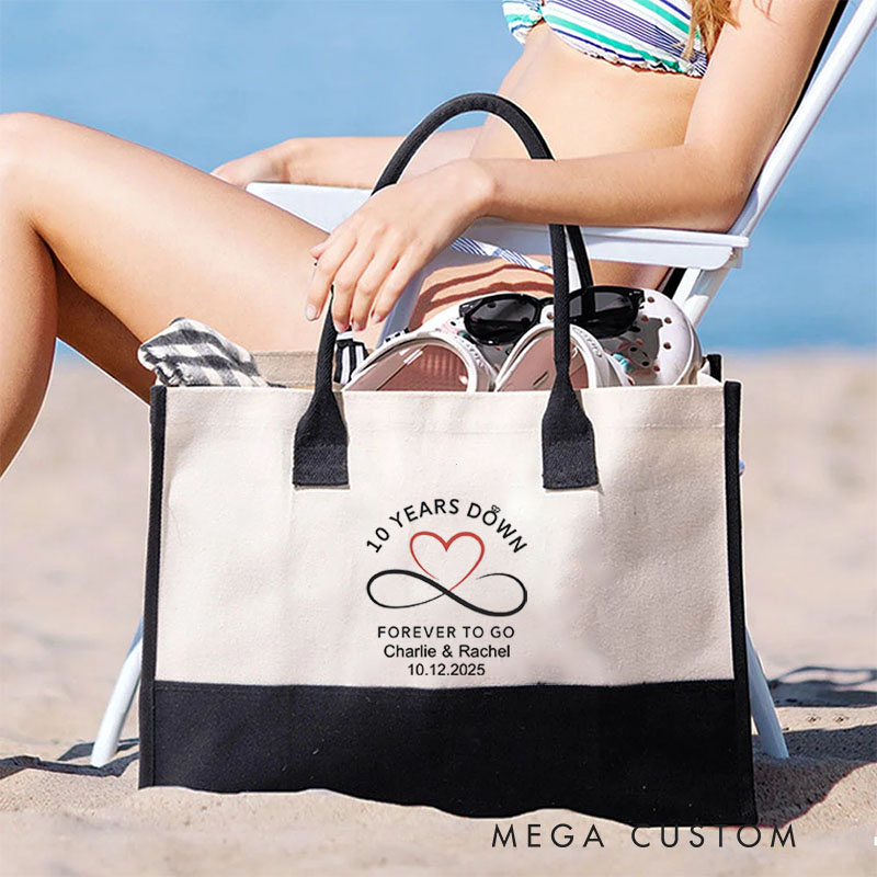 Personalized Couple 10th Anniversary Tote Bag Large Capacity Couple Anniversary Travel Bag Beach Trip Bag for Her