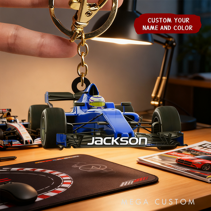 Personalized Racing Car Keychian with Custom Name Design Keychain Unique Gift for Racers and Racing Lovers