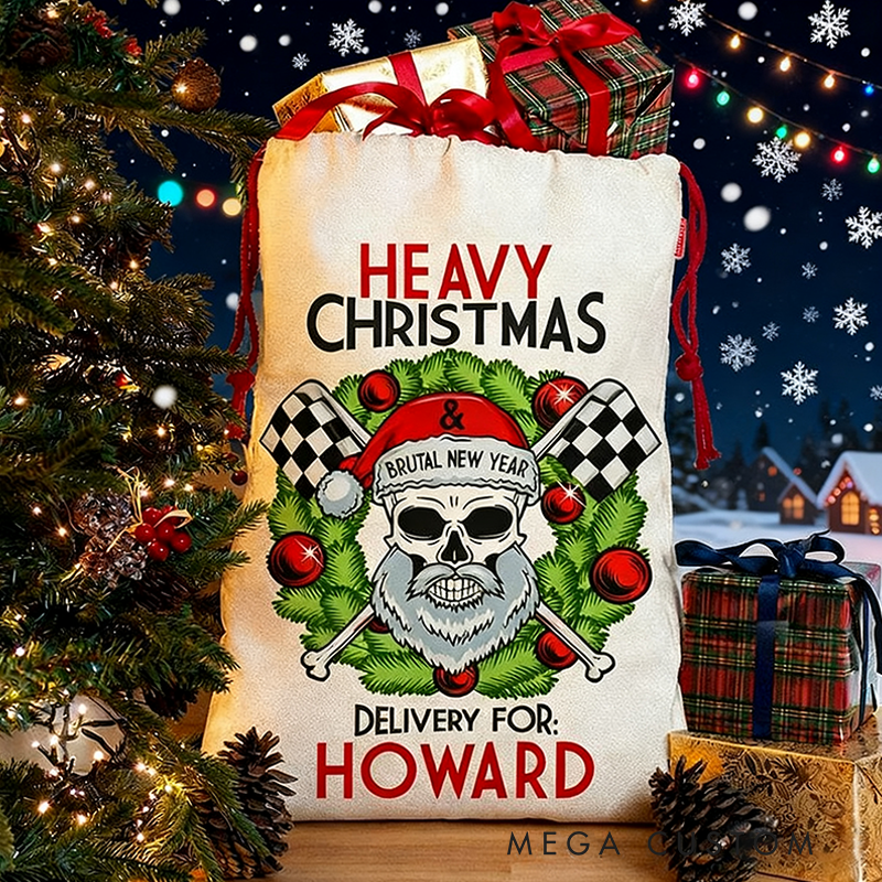 Personalized Racing Skull Sack Custom Name Racing Christmas Gift Bag for Racers and Racing Lovers