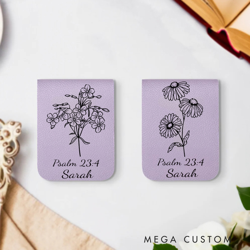 Personalised Floral Bible Verse Magnetic Leather Bookmark Clip with Name Birthday Gift for Bible Reader Book Lover Christian