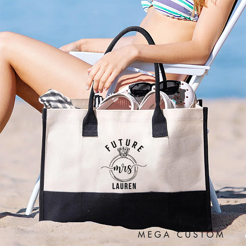 Personalized Future Mrs Cornered Canvas Tote Bag for Fiancee