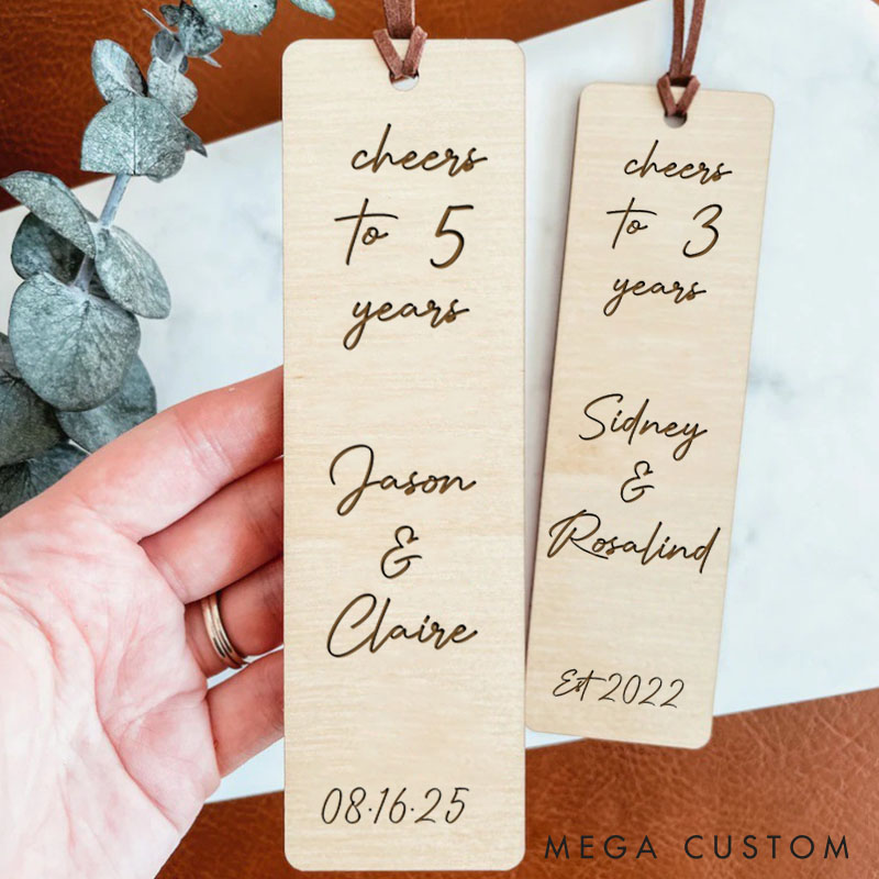 Personalized Cheers to 5 Years Bookmark Wood Couple Anniversary Gift Bookmark Wooden Bookmar for Wife Husband