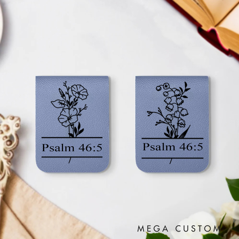 Personalized Birth Flower Magnetic Leather Bookmark Clip with Bible Verse Birthday Gift for Christians Bookworms Book Lovers