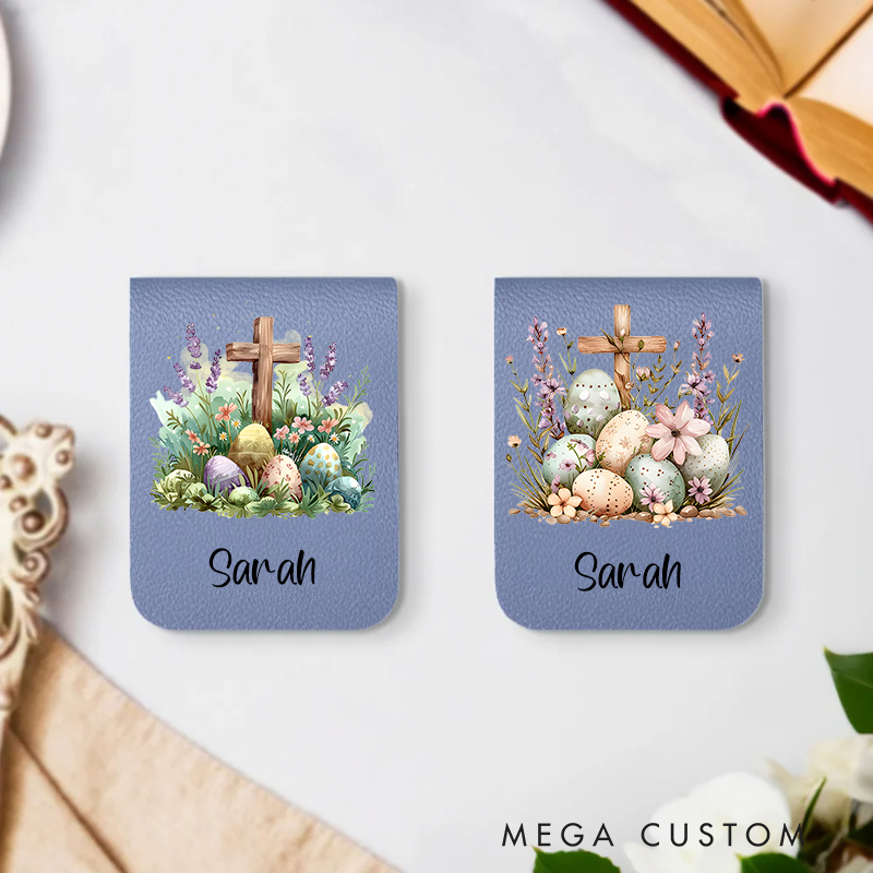 Personalized Floral Cross Easter Eggs Design Magnetic Bookmark Clip with Name Easter Birthday Gift for Book Lover Bookworm