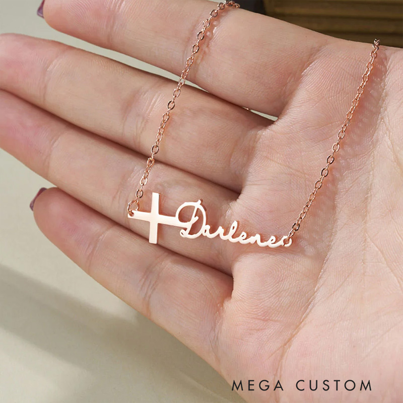 Personalized Cross Name Necklace Minimalist Jewelry Baptism Gift Religious Gift Birthday Gift for Christians Women