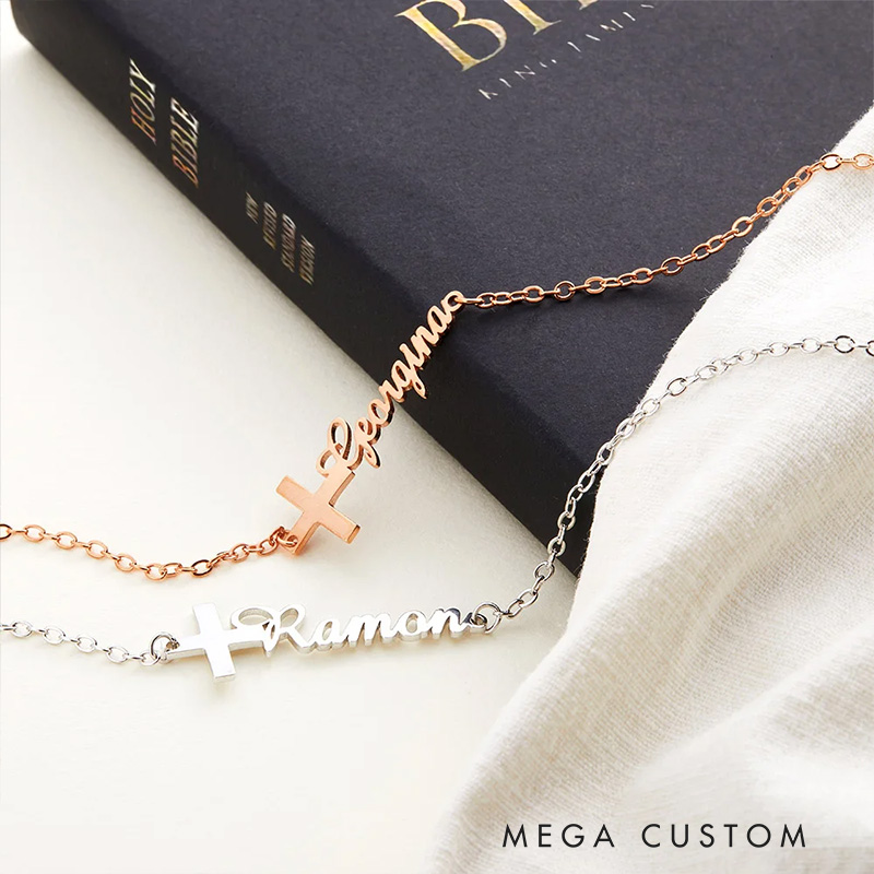 Personalized Cross Bracelet with Name Birthday Gift Christening Gift Religious Gift for Her