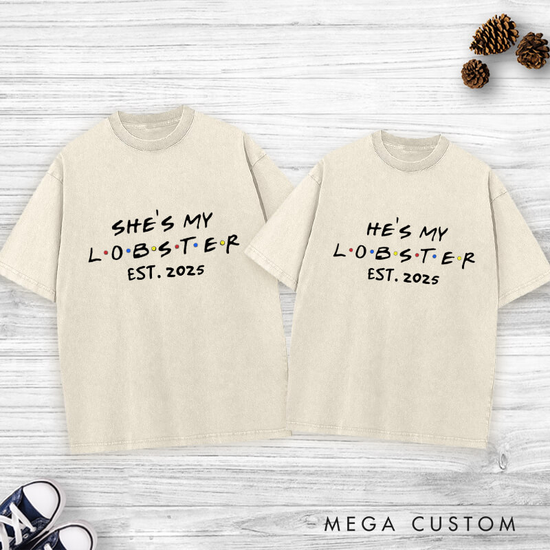 Personalized Playful My Partner Is My Lobster with Year Matching Wedding Couple Washed T-Shirt