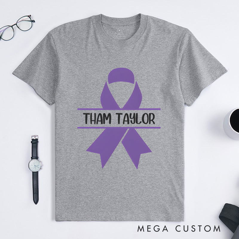 Personalized Purple Ribbon Pancreatic Cancer Custom Name Support T-Shirt Motivational Gift