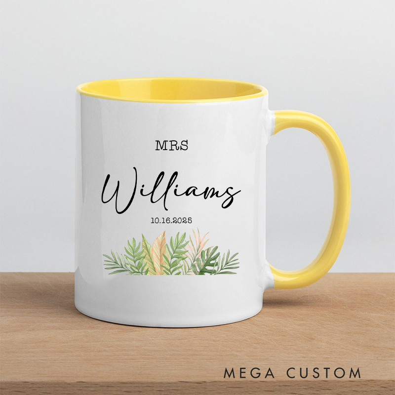 Personalized Mr & Mrs Wedding Date Mug Couple Wedding Coffee Cup for Her Him Ceramic Cup for Couple Newlyweds