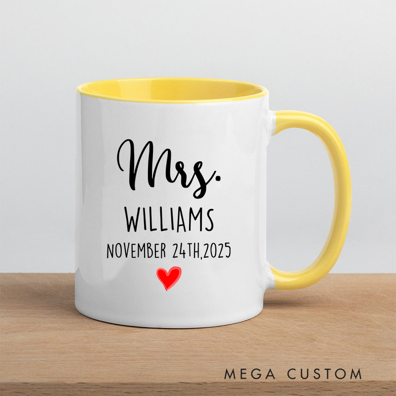 Personalized Mr & Mrs Wedding Date Mug with Heart Accent Couple Coffee Cup for Her Him Ceramic Cup for Couple Newlyweds