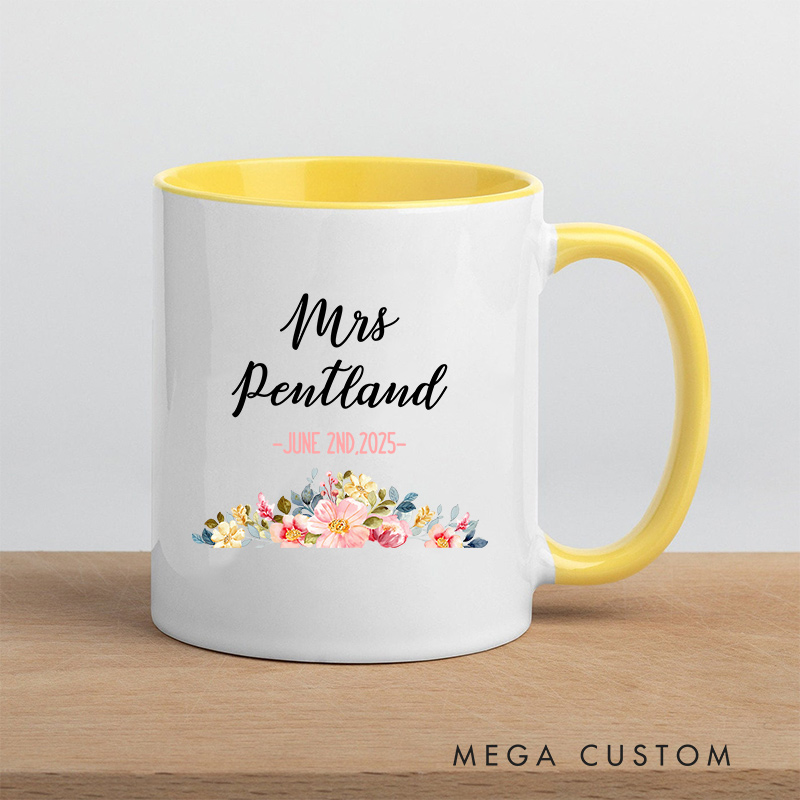 Personalized Floral Mr & Mrs Wedding Mug Ceramic Coffee Cup for Husband Wife Anniversary Couple Mug for Newlyweds
