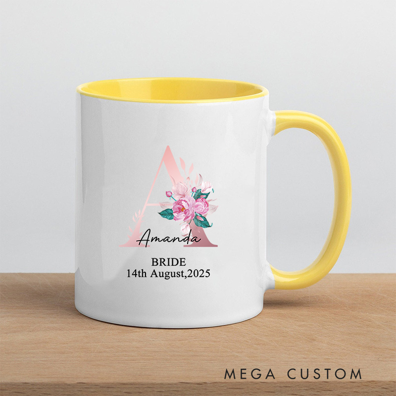 Personalized Floral Initial Wedding Mug Groom Bride Ceramic Coffee Cup for Husband Wife Wedding Couple Mug for Newlyweds