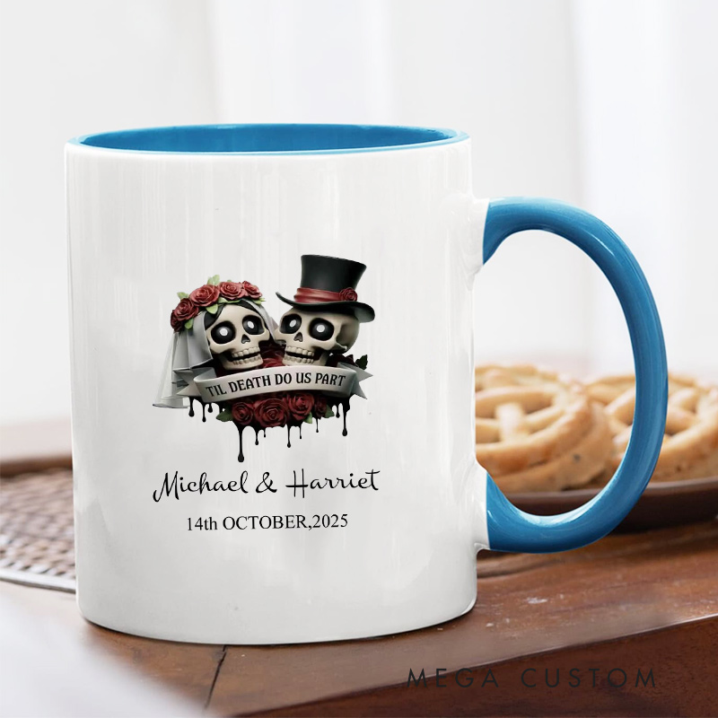 Personalized Couple Mug Til Death Do Us Part Wedding Mug Gothic Skeleton Groom Bride Mug Newlyweds Coffee Cup for Husband Wife