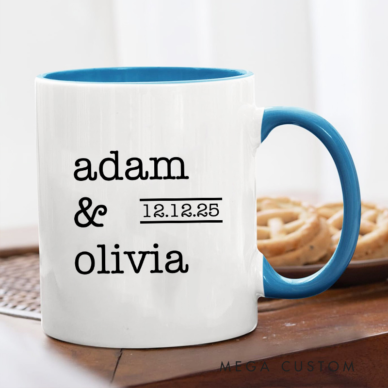 Personalized Minimalist Couple Name & Date Mug Ceramic Wedding Mug for Newlyweds Coffee Cup for Husband Wife Girlfriend Boyfriend