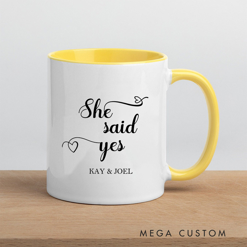 Personalized Couple Engagement Mug He Asked She Said Yes Wedding Mug for Newlyweds Coffee Cup for Husband Wife