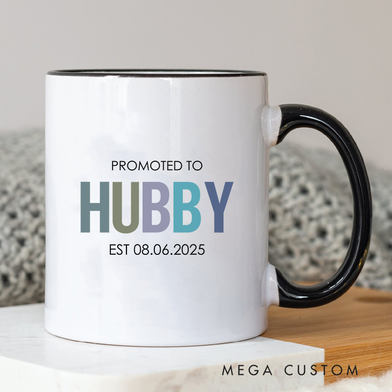 Personalized Promoted to Hubby & Wifey Mug Couple Wedding Mug for Her Him Newlyweds Coffee Cup for Husband Wife